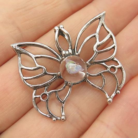 925 Sterling Silver Art Glass Butterfly Slide Pendant