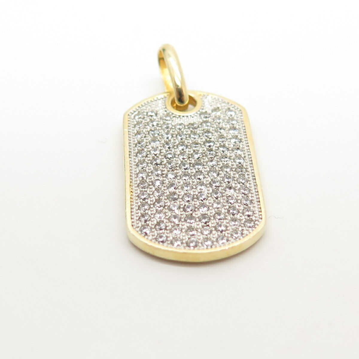 925 Sterling Silver Gold Plated Pave C Z Tag Pendant