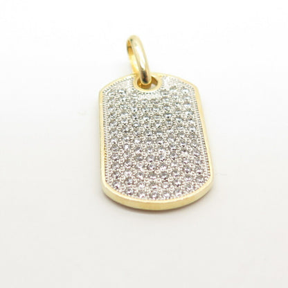 925 Sterling Silver Gold Plated Pave C Z Tag Pendant