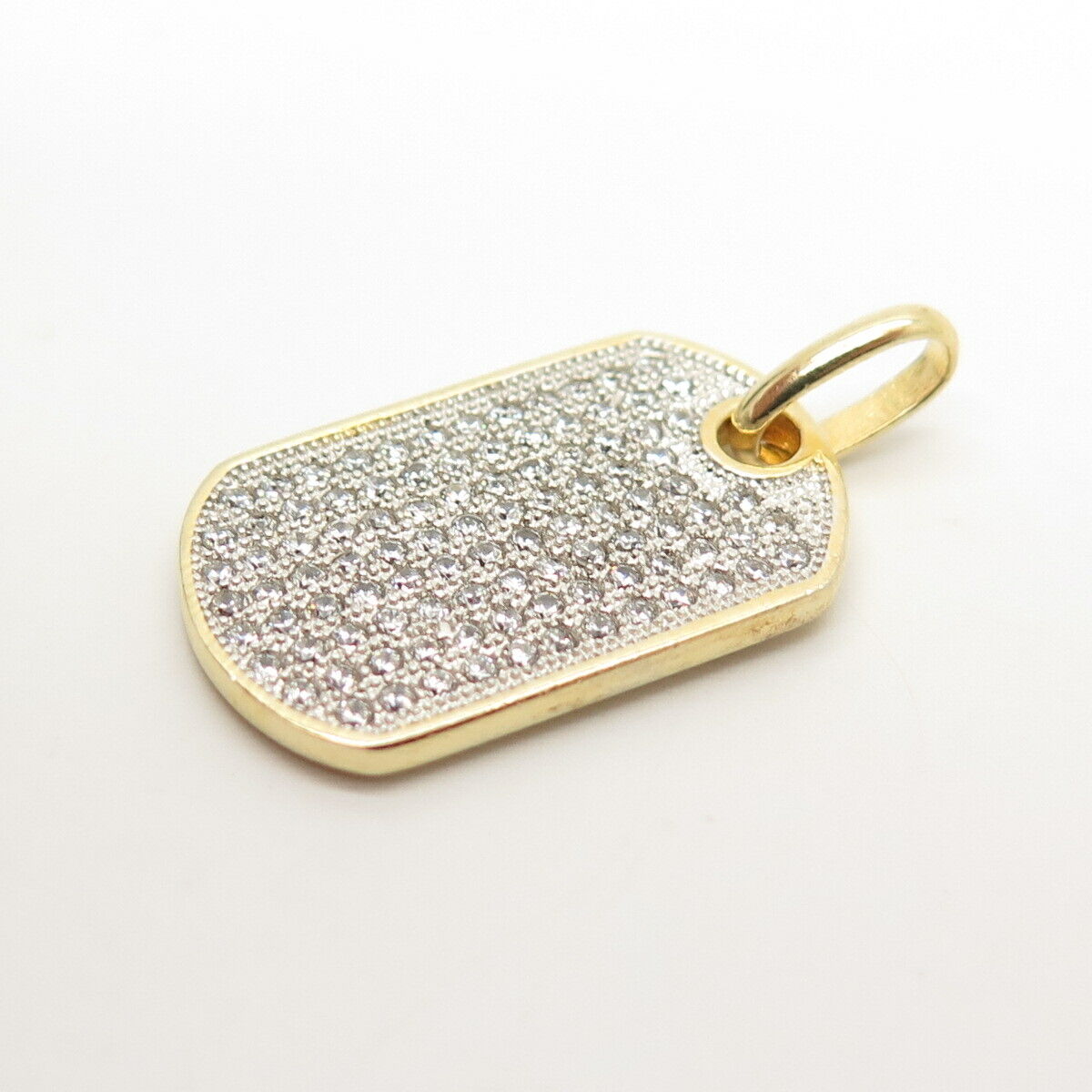 925 Sterling Silver Gold Plated Pave C Z Tag Pendant