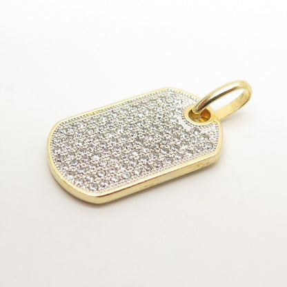 925 Sterling Silver Gold Plated Pave C Z Tag Pendant