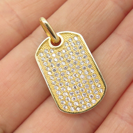 925 Sterling Silver Gold Plated Pave C Z Tag Pendant