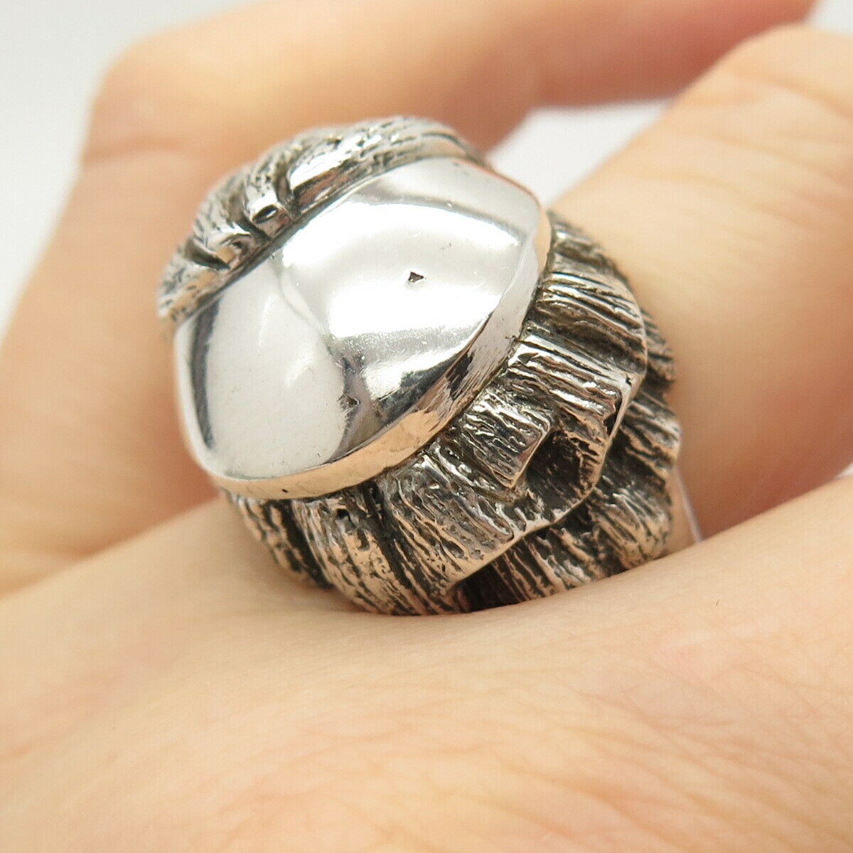 925 Sterling Silver Vintage Textured Domed Ring Size 6