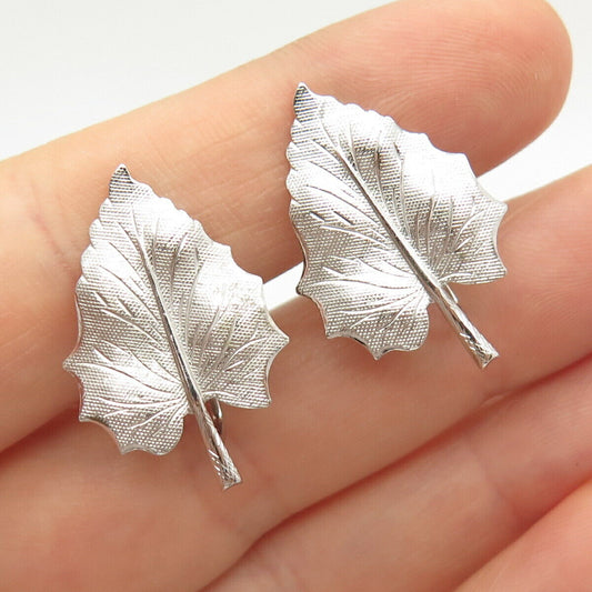 925 Sterling Silver Vintage Danecraft Leaf Design Screw Back Earrings