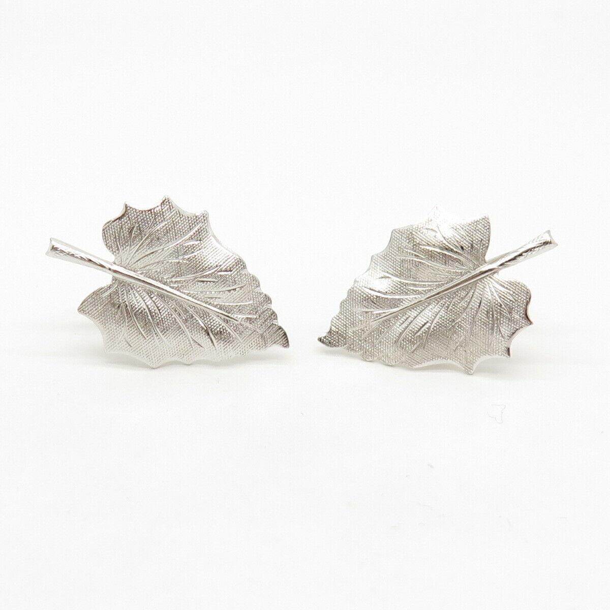 925 Sterling Silver Vintage Danecraft Leaf Design Screw Back Earrings