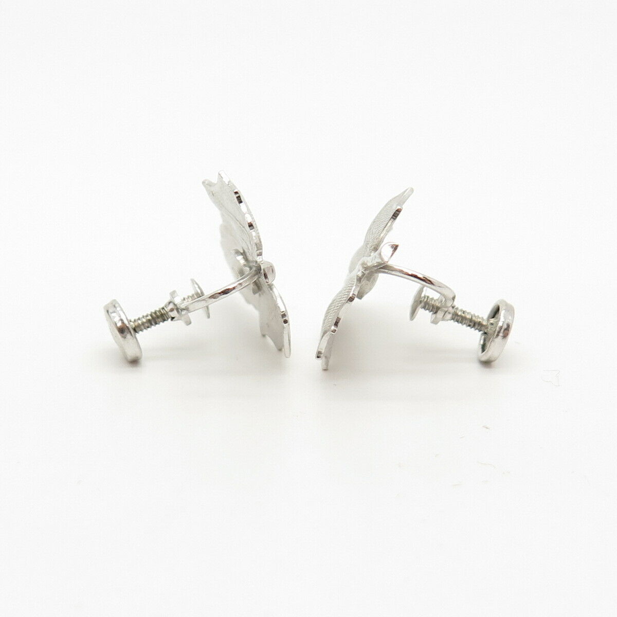 925 Sterling Silver Vintage Danecraft Leaf Design Screw Back Earrings