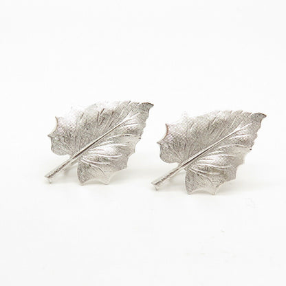 925 Sterling Silver Vintage Danecraft Leaf Design Screw Back Earrings