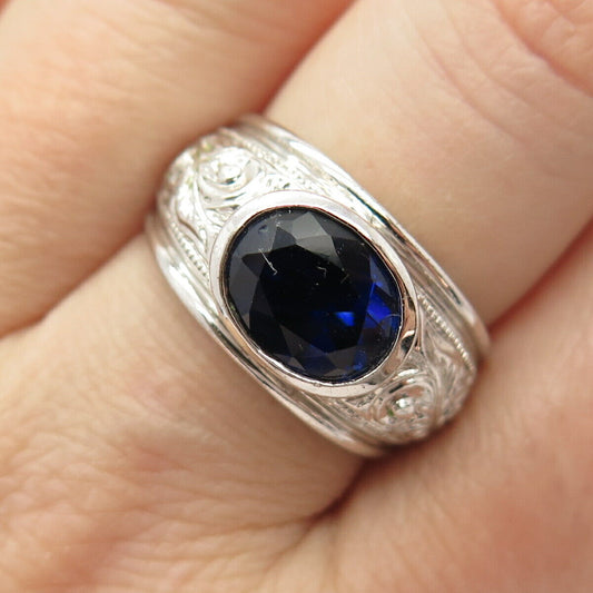 925 Sterling Silver Lab-Created Sapphire Leaf Design Ring Size 7 3/4