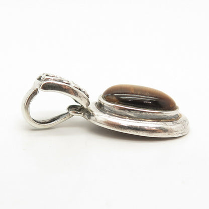 925 Sterling Silver Vintage Real Tiger Eye Gemstone Swirl Pendant