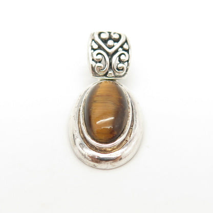 925 Sterling Silver Vintage Real Tiger Eye Gemstone Swirl Pendant