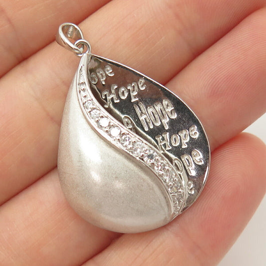 925 Sterling Silver C Z "Hope" Teardrop Pendant