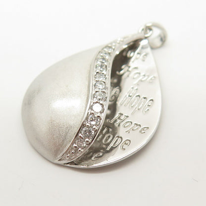 925 Sterling Silver C Z "Hope" Teardrop Pendant