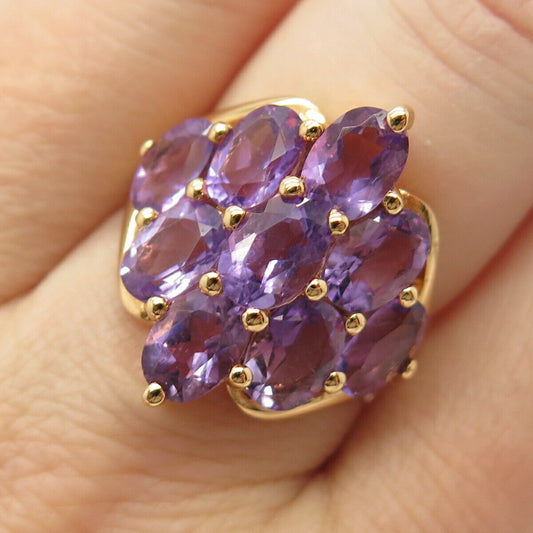 925 Sterling Silver Gold Plated Real Amethyst Gemstone Ring Size 7