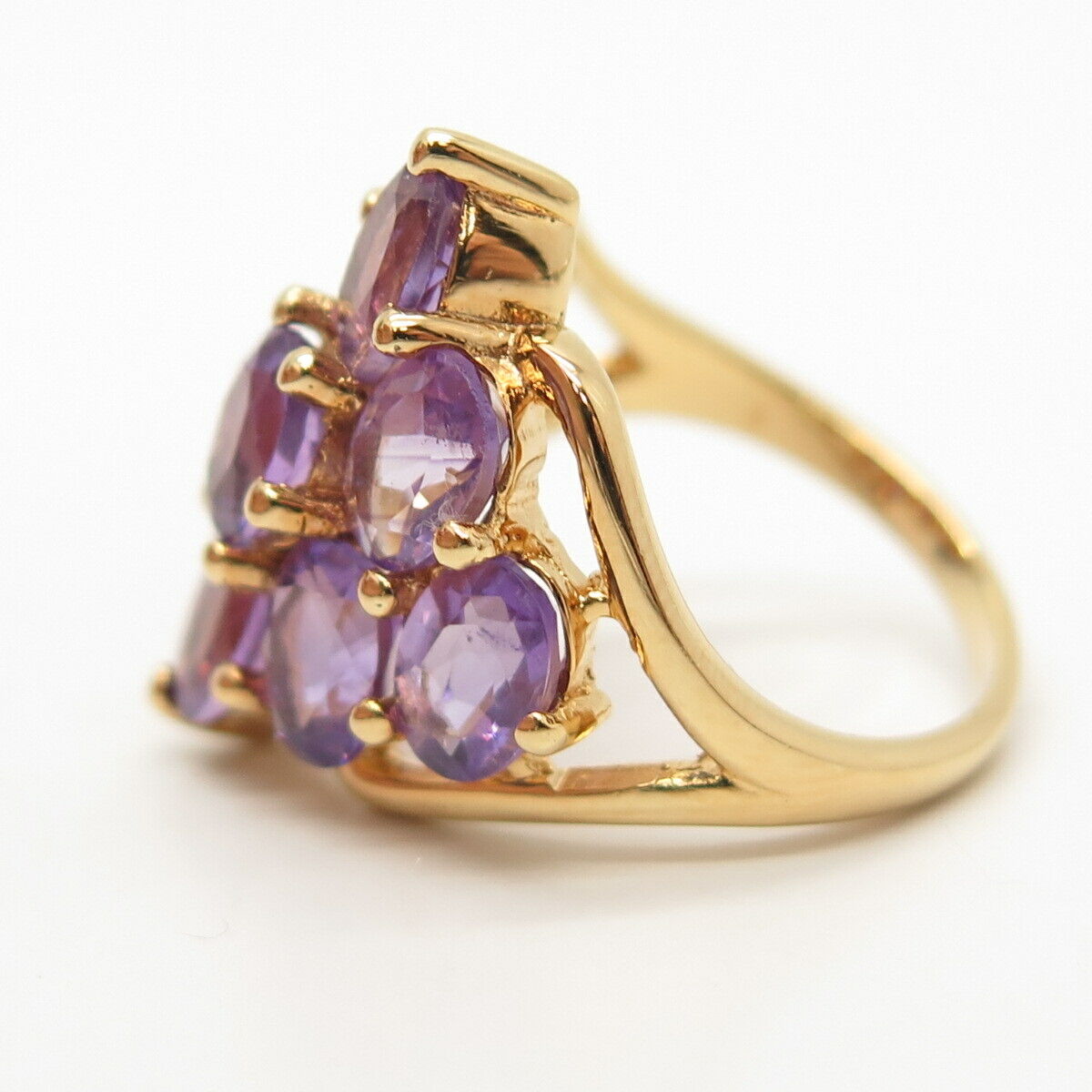 925 Sterling Silver Gold Plated Real Amethyst Gemstone Ring Size 7