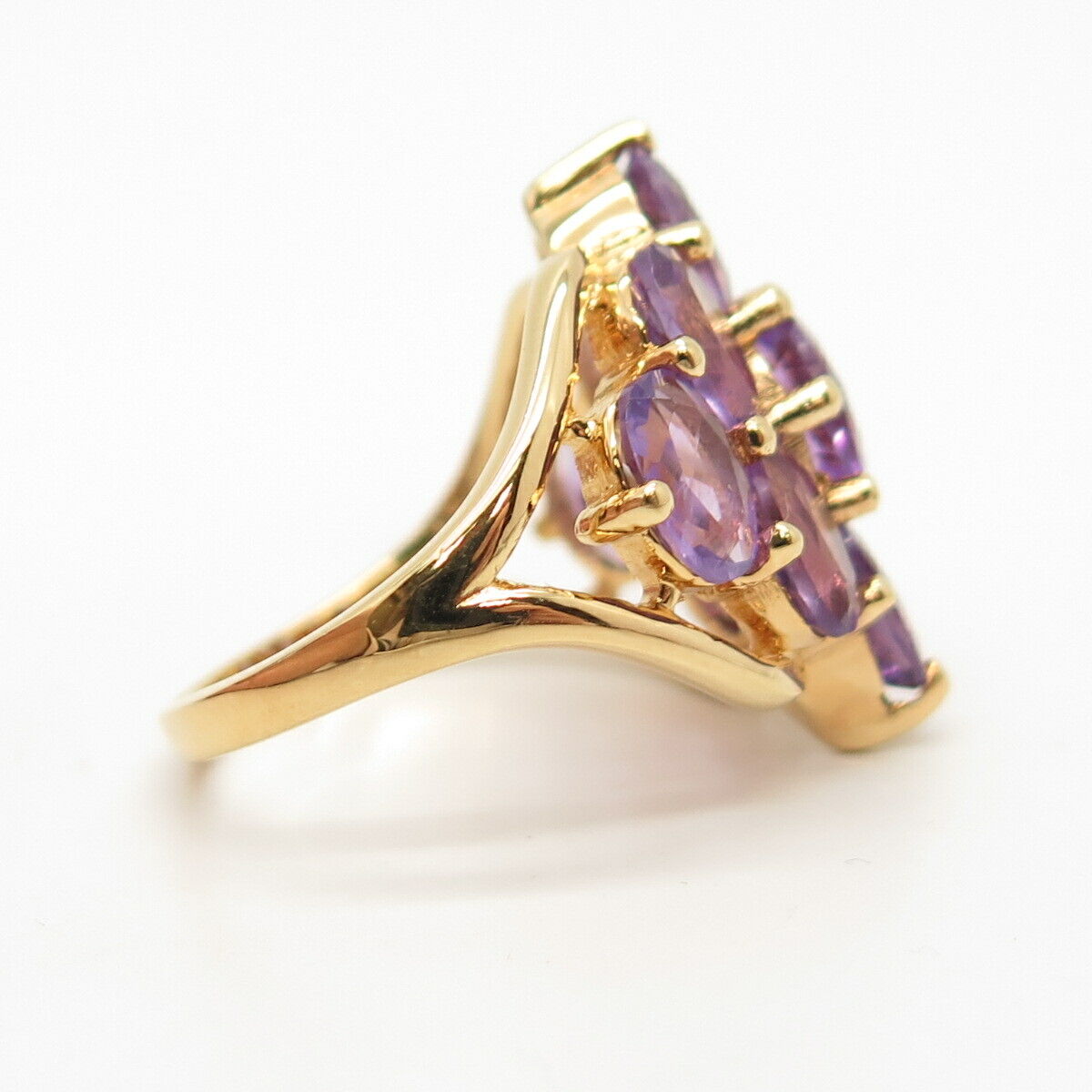 925 Sterling Silver Gold Plated Real Amethyst Gemstone Ring Size 7