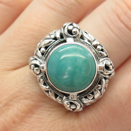 925 Sterling Silver Vintage Real Amazonite Gemstone Domed Ring Size 8 1/4