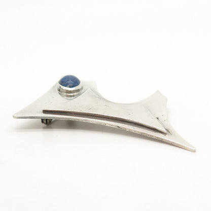 925 Sterling Silver Vintage Real Lapis Lazuli Gem Modernist Pin Brooch