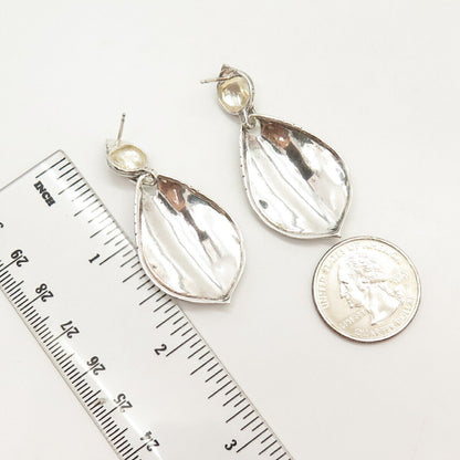 925 Sterling Silver Vintage Textured Leaves Dangling Earrings