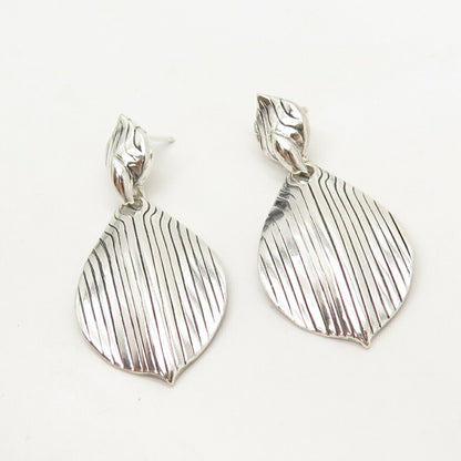 925 Sterling Silver Vintage Textured Leaves Dangling Earrings