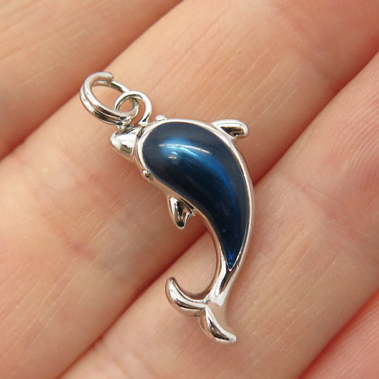 925 Sterling Silver Enamel Friendly Dolphin Design Charm Pendant