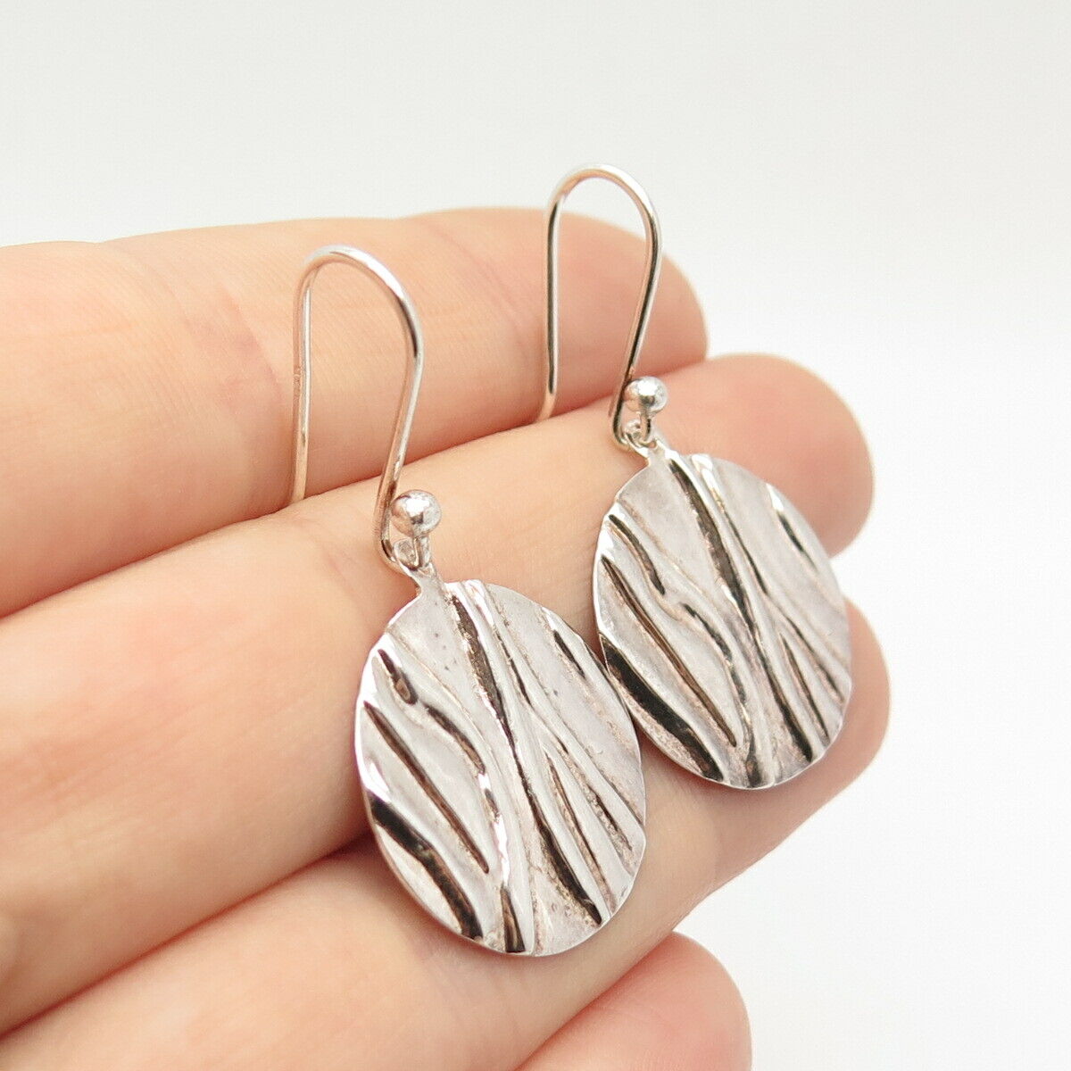 925 Sterling Silver Textured Circle Dangling Earrings