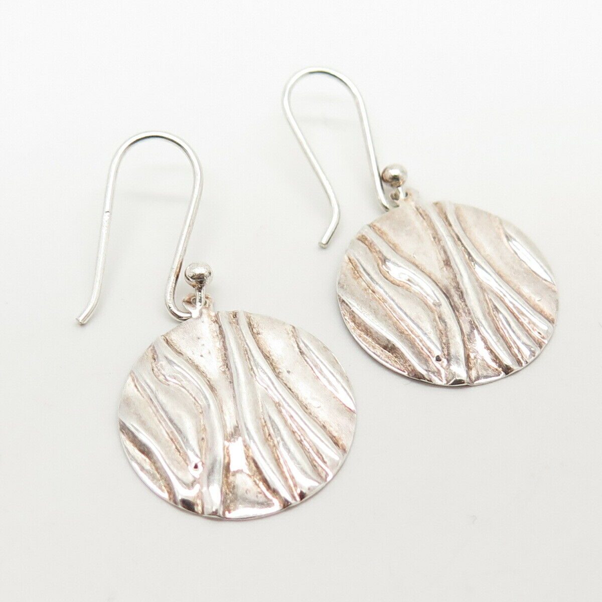 925 Sterling Silver Textured Circle Dangling Earrings