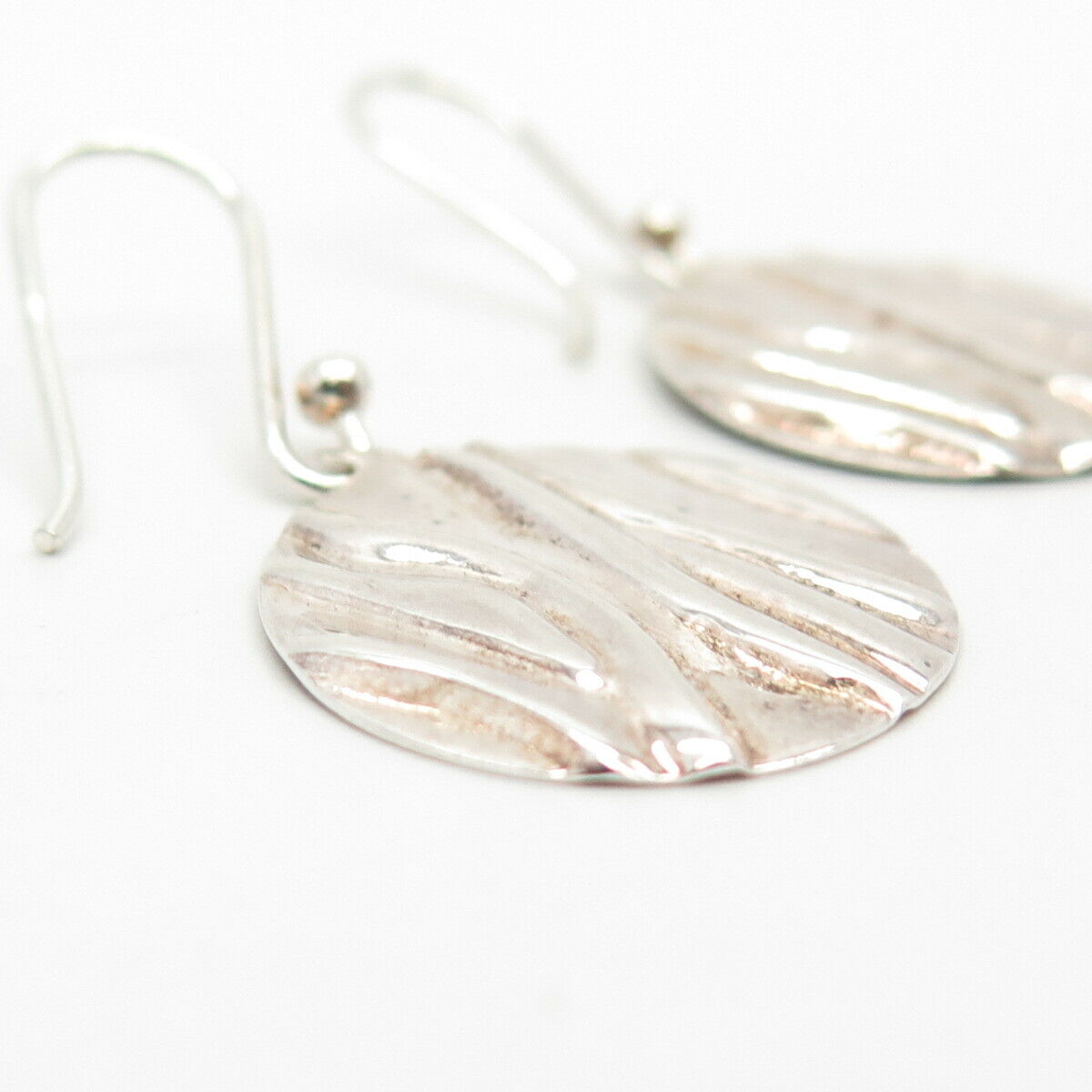 925 Sterling Silver Textured Circle Dangling Earrings