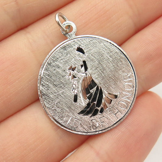 925 Sterling Silver Vintage Satin Finish "Maid of Honor" Pendant