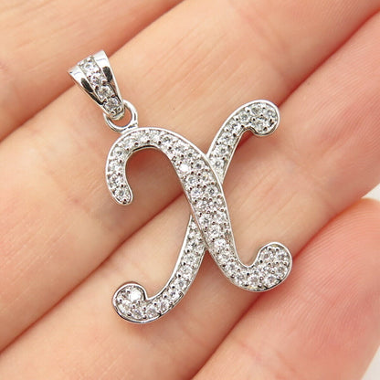 925 Sterling Silver Pave C Z Letter "X" Initial Pendant