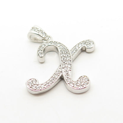 925 Sterling Silver Pave C Z Letter "X" Initial Pendant