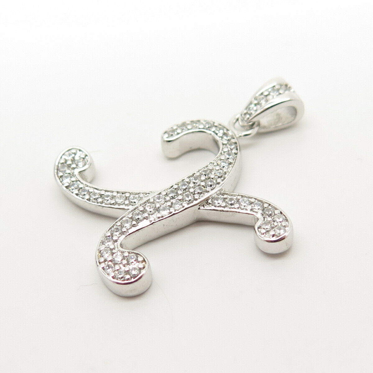 925 Sterling Silver Pave C Z Letter "X" Initial Pendant