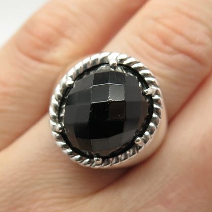 925 Sterling Silver Vintage Checkered Real Black Onyx Gem Ring Size 7