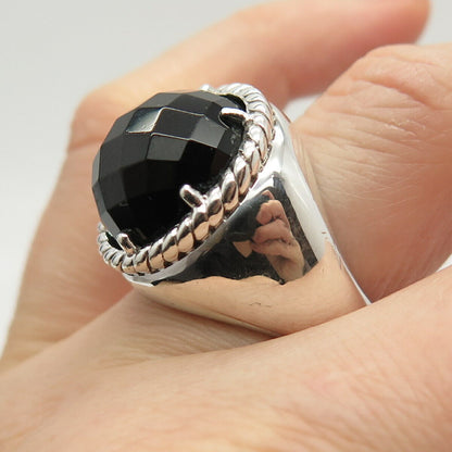 925 Sterling Silver Vintage Checkered Real Black Onyx Gem Ring Size 7