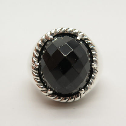 925 Sterling Silver Vintage Checkered Real Black Onyx Gem Ring Size 7