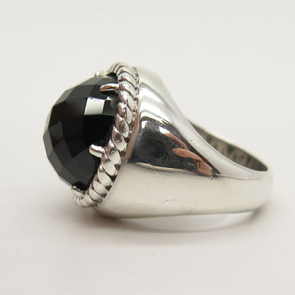 925 Sterling Silver Vintage Checkered Real Black Onyx Gem Ring Size 7