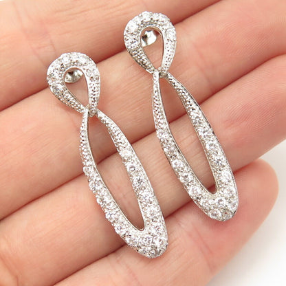 925 Sterling Silver Pave C Z Dangling Earrings