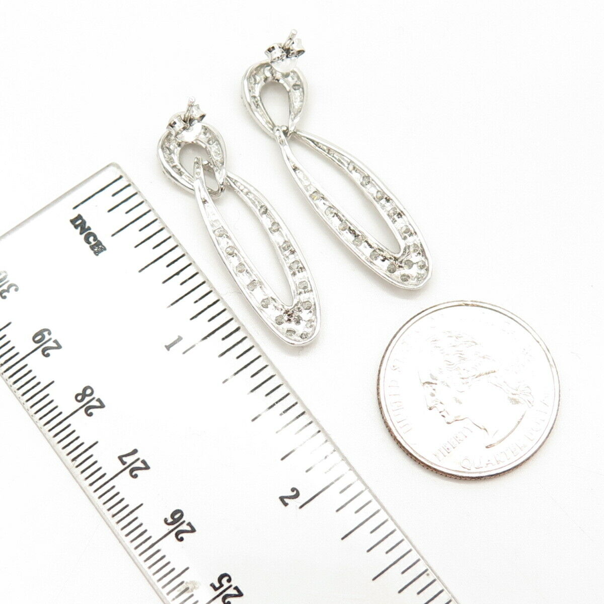 925 Sterling Silver Pave C Z Dangling Earrings