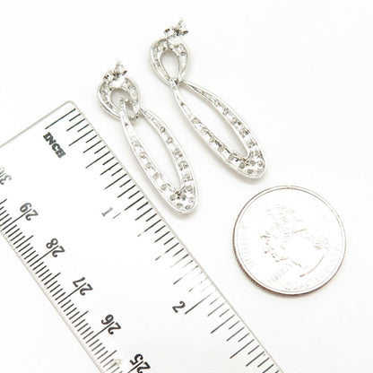 925 Sterling Silver Pave C Z Dangling Earrings