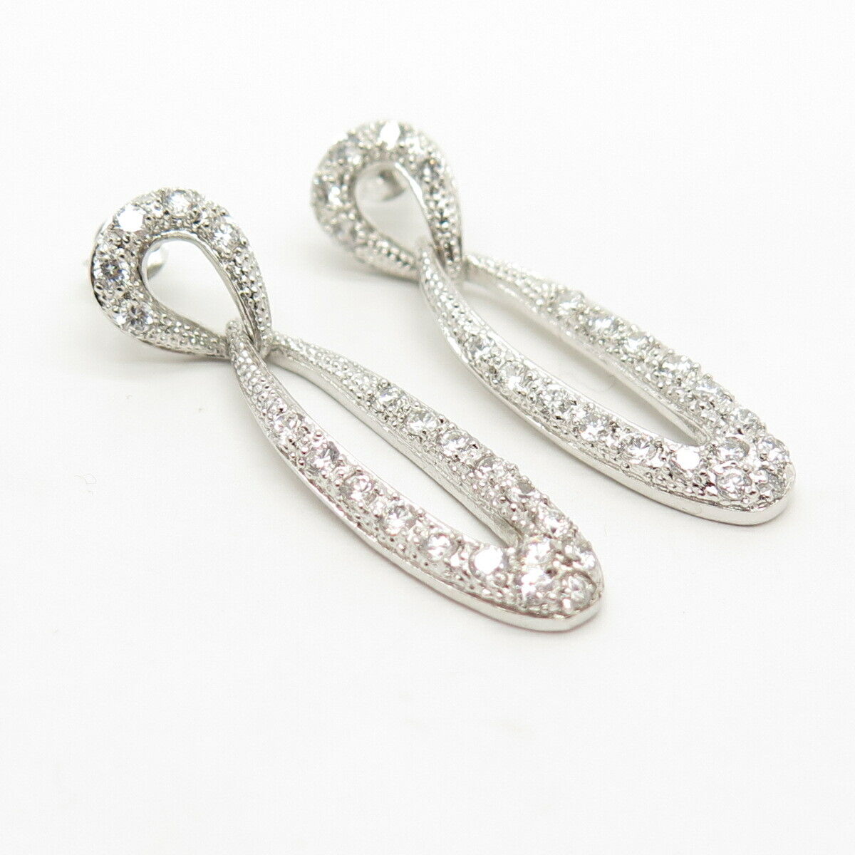 925 Sterling Silver Pave C Z Dangling Earrings