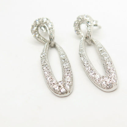 925 Sterling Silver Pave C Z Dangling Earrings