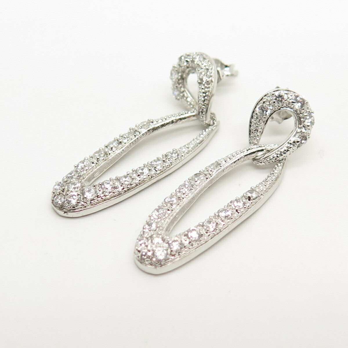 925 Sterling Silver Pave C Z Dangling Earrings