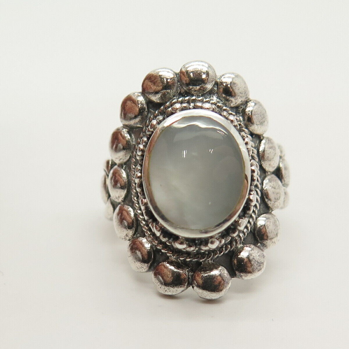 925 Sterling Silver Real Mother-of-Pearl Wide Ring Size 8.5