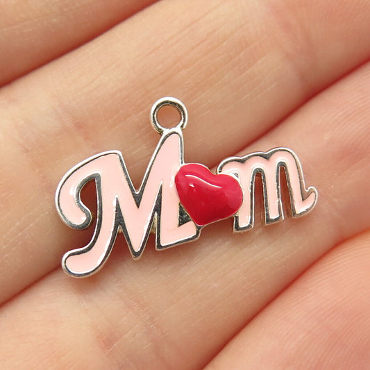 925 Sterling Silver Enamel "Mom" Heart Design Pendant