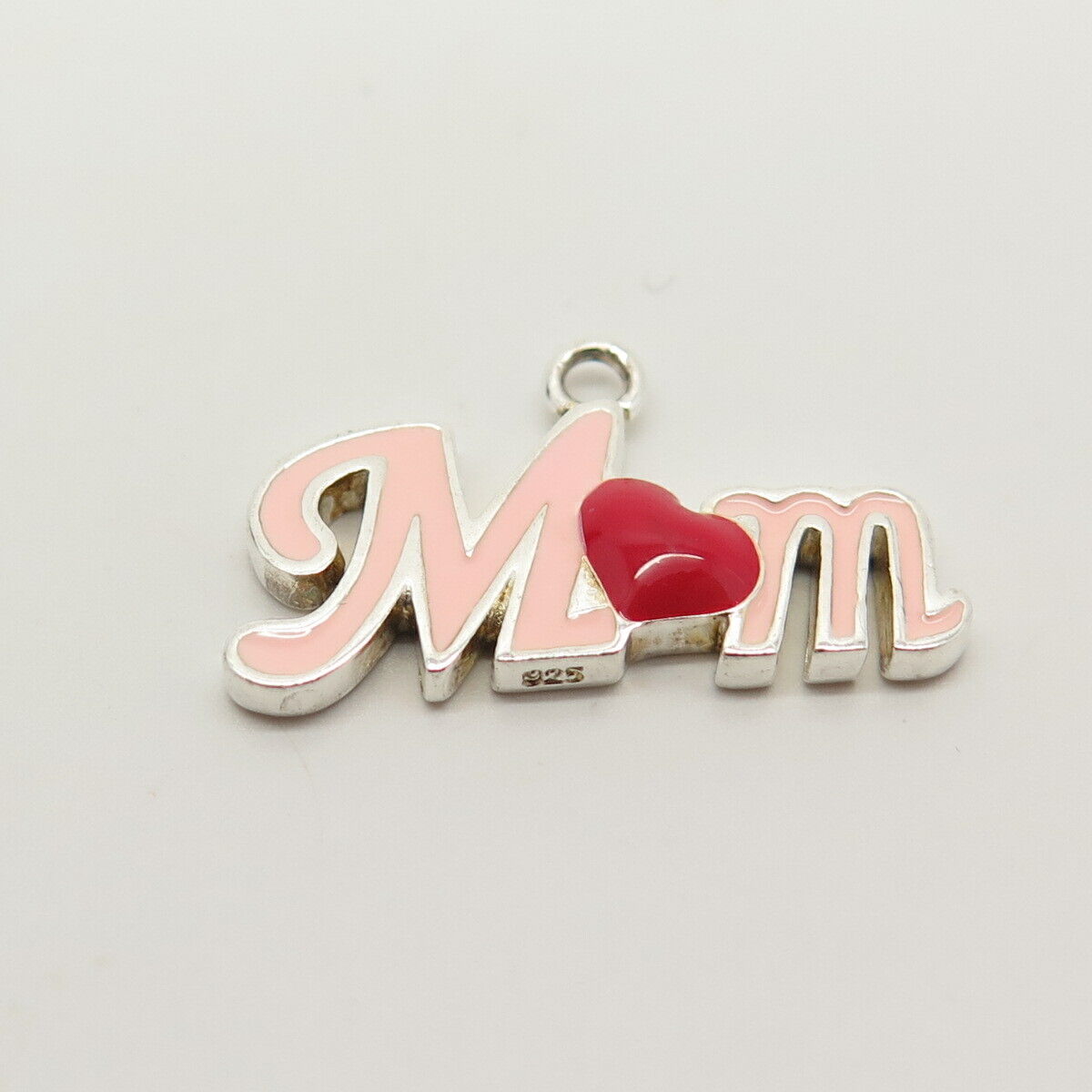 925 Sterling Silver Enamel "Mom" Heart Design Pendant