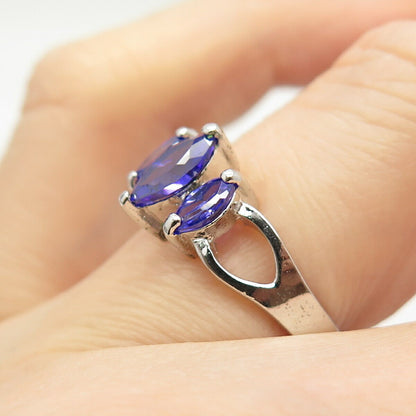 925 Sterling Silver Amethyst-Tone C Z Ring Size 6 3/4