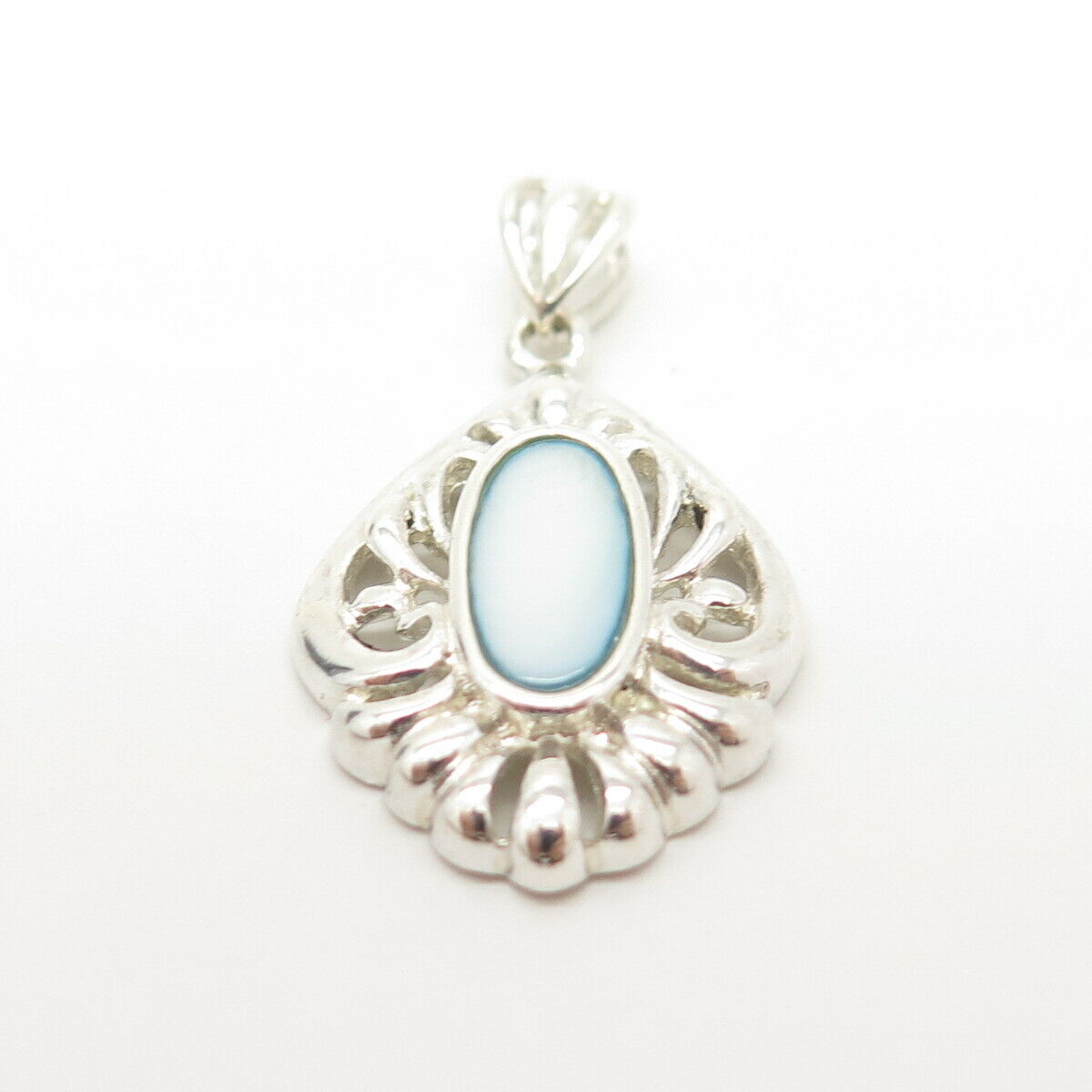 925 Sterling Silver Vintage Real Mother-of-Pearl Swirl Design Pendant