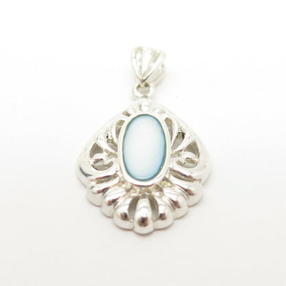 925 Sterling Silver Vintage Real Mother-of-Pearl Swirl Design Pendant