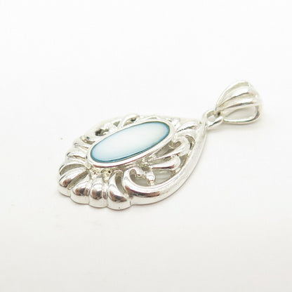 925 Sterling Silver Vintage Real Mother-of-Pearl Swirl Design Pendant