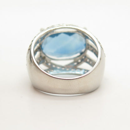 925 Sterling Silver White & Blue Topaz-Tone C Z Wide Ring Size 8