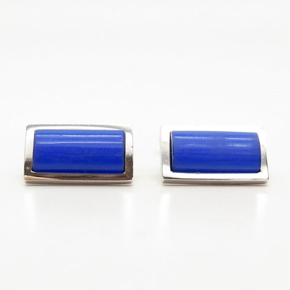 925 Sterling Silver Vintage Walter E Hayward Blue Glass Cufflinks